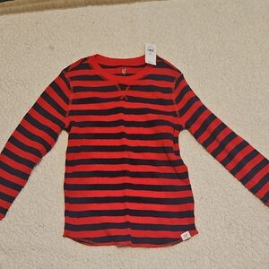 GAP Kids Navy and Red Striped Long Sleeve Tee